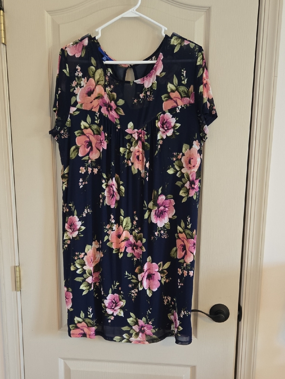 Apt. 9 Navy Floral Keyhole Dress with Pink Trim